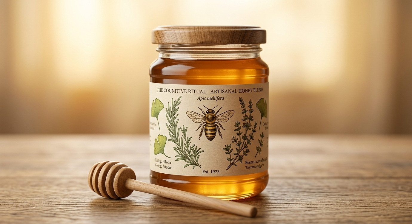 Natural honey and brain neurotransmitter illustration